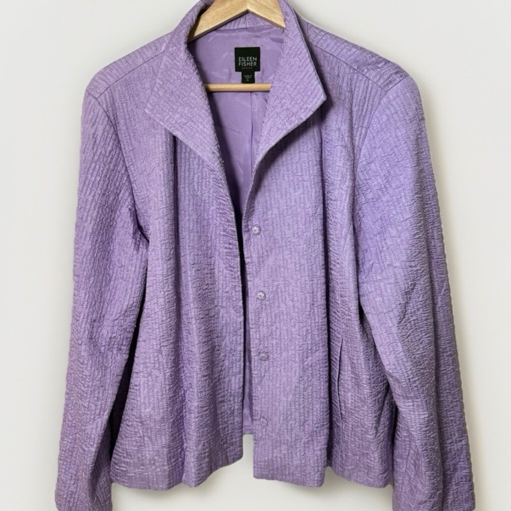 Eileen Fisher Stunning Purple 100% Silk Magnetic Crinkle Jacket 1X NWOT FINAL $